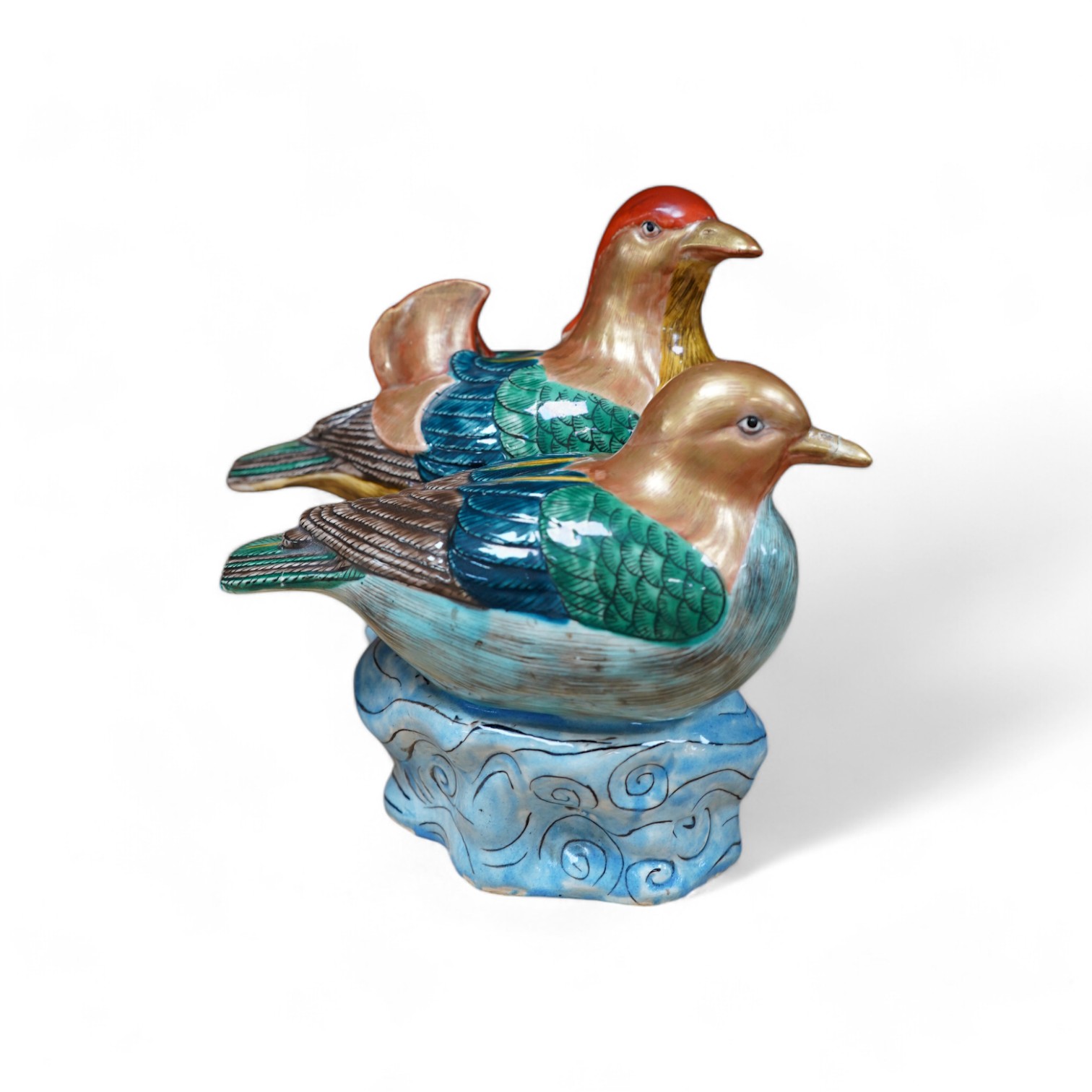 A Chinese Revolution Period porcelain bird figure group, 21.5cm high. Condition - fair to good.